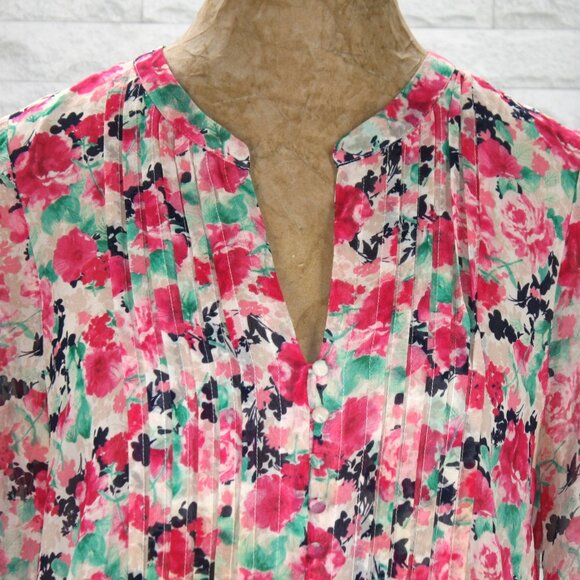 JOIE Romper Silk Floral Long Sleeve Pleated Summer Loungewear Printed Pink Small - Picture 2 of 13